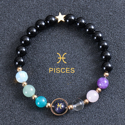 Olivenorma Twelve Constellations Eight Planets Gemstone Bracelet - Round Obsidian - Pisces - image 51