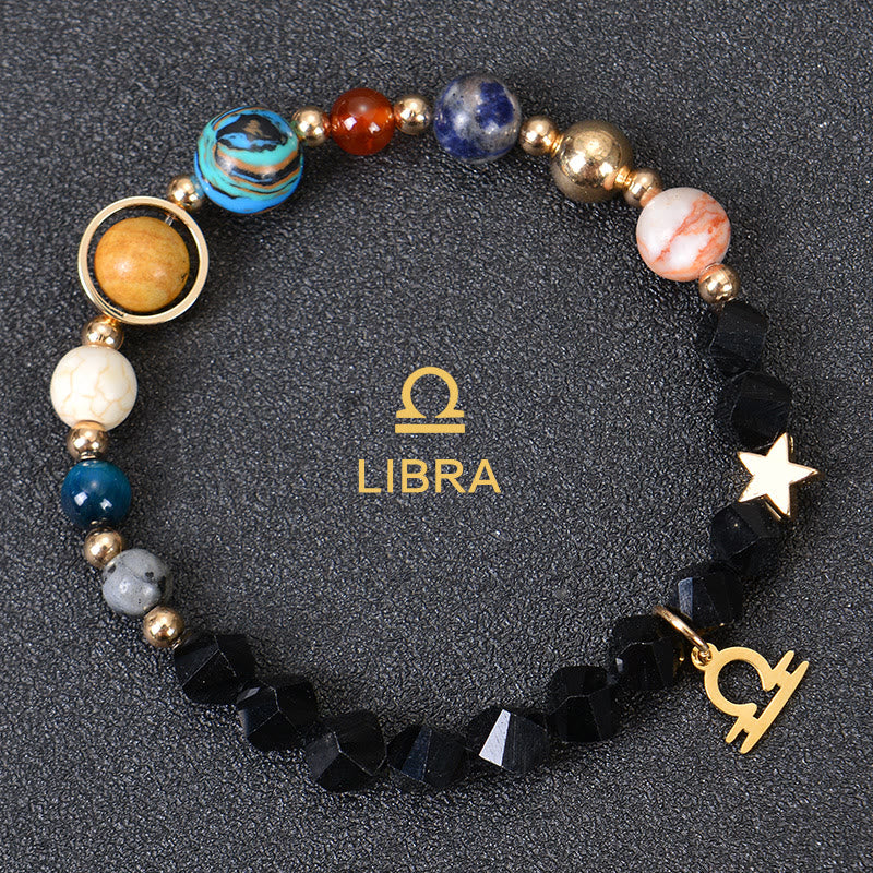 Olivenorma Twelve Constellations Eight Planets Gemstone Bracelet - Facted Obsidian - Libra - image 34