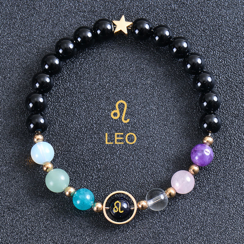 Olivenorma Twelve Constellations Eight Planets Gemstone Bracelet - Round Obsidian - Leo - image 44