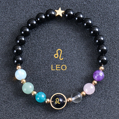 Olivenorma Twelve Constellations Eight Planets Gemstone Bracelet - Round Obsidian - Leo - image 44