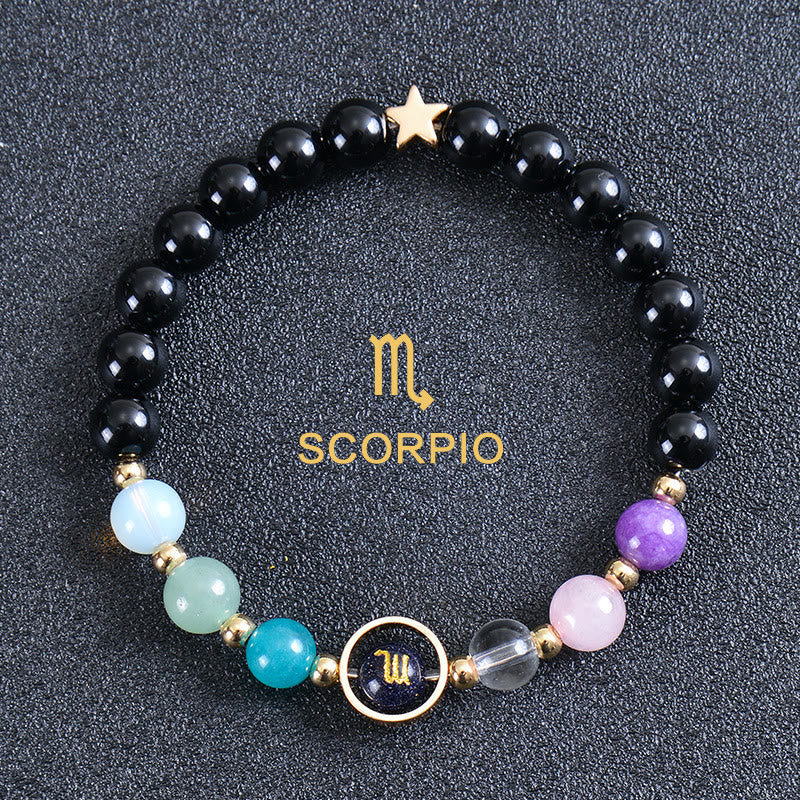 Olivenorma Twelve Constellations Eight Planets Gemstone Bracelet - Round Obsidian - Scorpio - image 47
