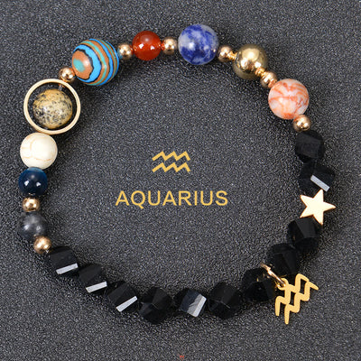 Olivenorma Twelve Constellations Eight Planets Gemstone Bracelet - Facted Obsidian - Aquarius - image 38