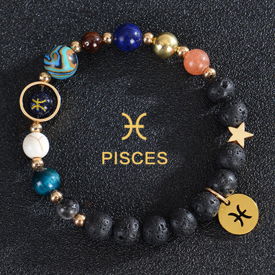 Olivenorma Twelve Constellations Eight Planets Gemstone Bracelet - Lava Stone - Pisces - image 27