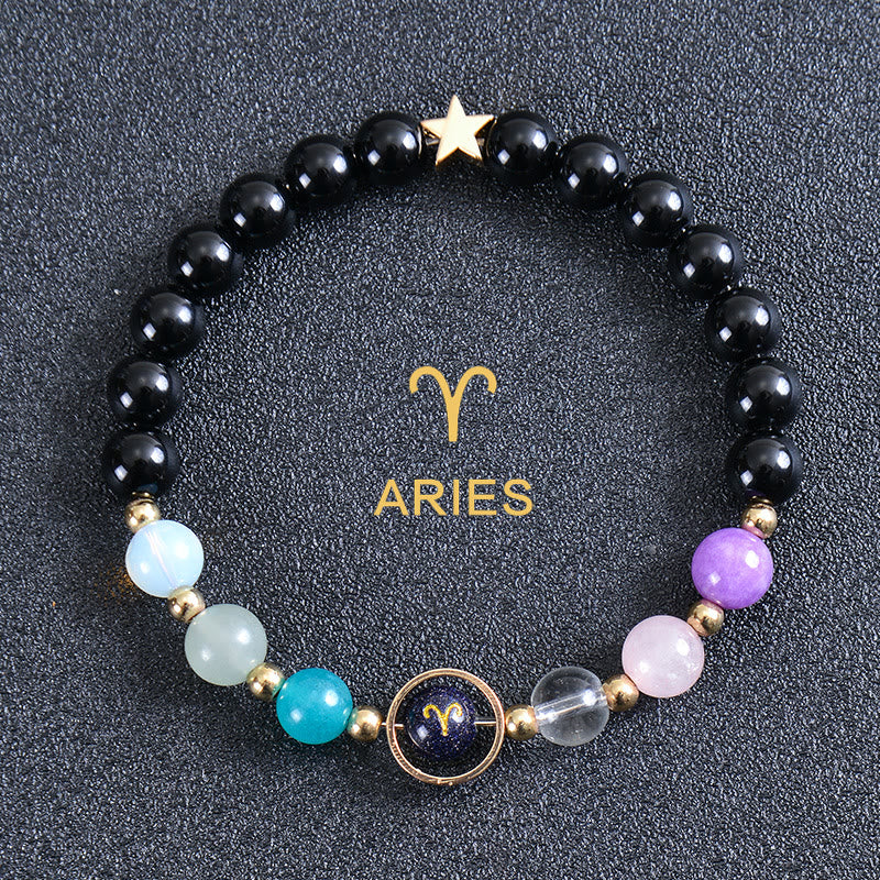 Olivenorma Twelve Constellations Eight Planets Gemstone Bracelet - Round Obsidian - Aries - image 40
