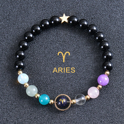 Olivenorma Twelve Constellations Eight Planets Gemstone Bracelet - Round Obsidian - Aries - image 40