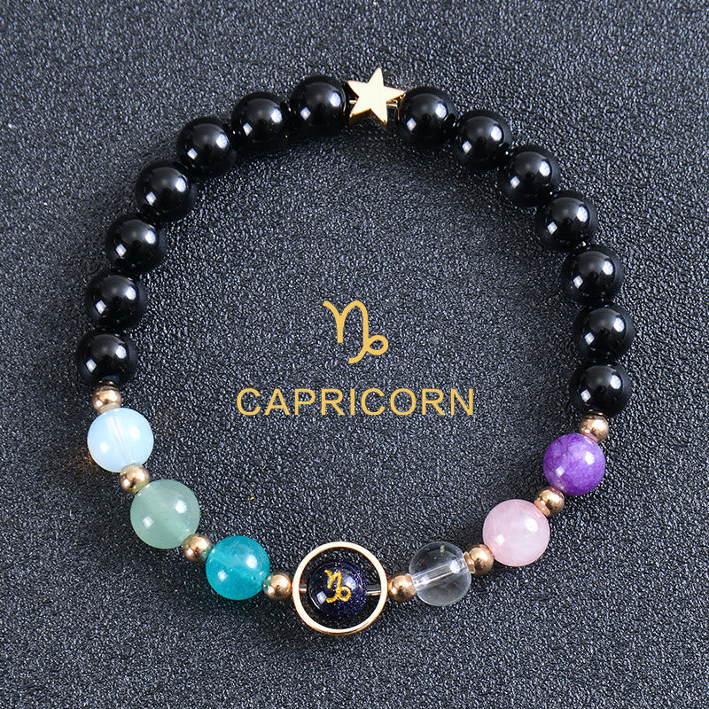 Olivenorma Twelve Constellations Eight Planets Gemstone Bracelet - Round Obsidian - Capricorn - image 49