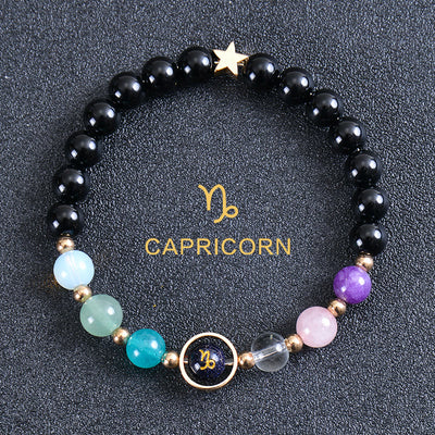 Olivenorma Twelve Constellations Eight Planets Gemstone Bracelet - Round Obsidian - Capricorn - image 49