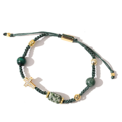 Olivenorma Healing Gemstone Adjustable Braided Bracelet - Green Jade + Green Cat's Eye Stone - image 22