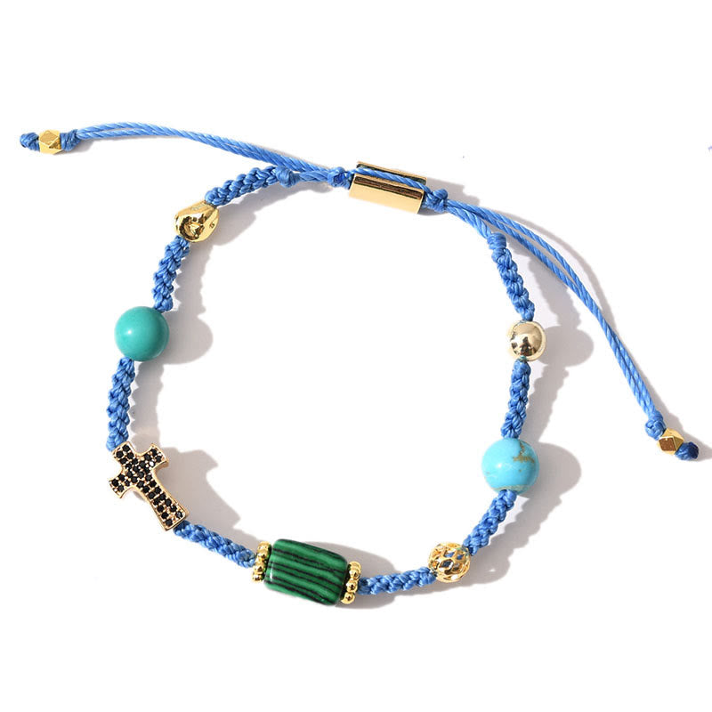 Olivenorma Healing Gemstone Adjustable Braided Bracelet - Malachite + Turquoise - image 13