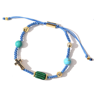 Olivenorma Healing Gemstone Adjustable Braided Bracelet - Malachite + Turquoise - image 13