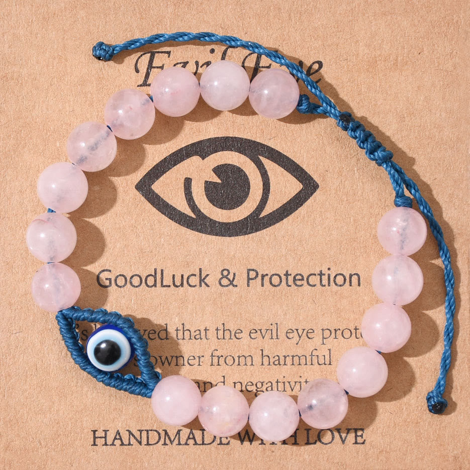 Olivenorma Evil Eye Good Luck & Protection Crystal Braided Bracelet - Rose Quartz - image 12