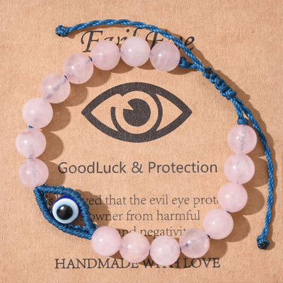 Olivenorma Evil Eye Good Luck & Protection Crystal Braided Bracelet - Rose Quartz - image 12
