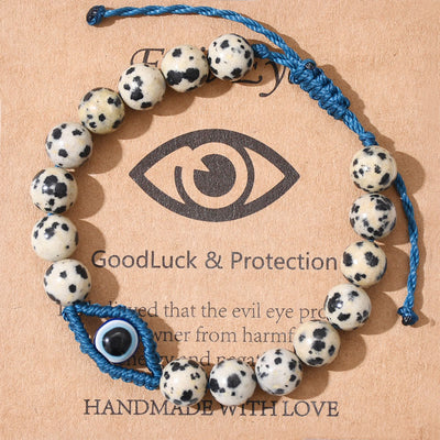 Olivenorma Evil Eye Good Luck & Protection Crystal Braided Bracelet - Dalmatian Jasper - image 6