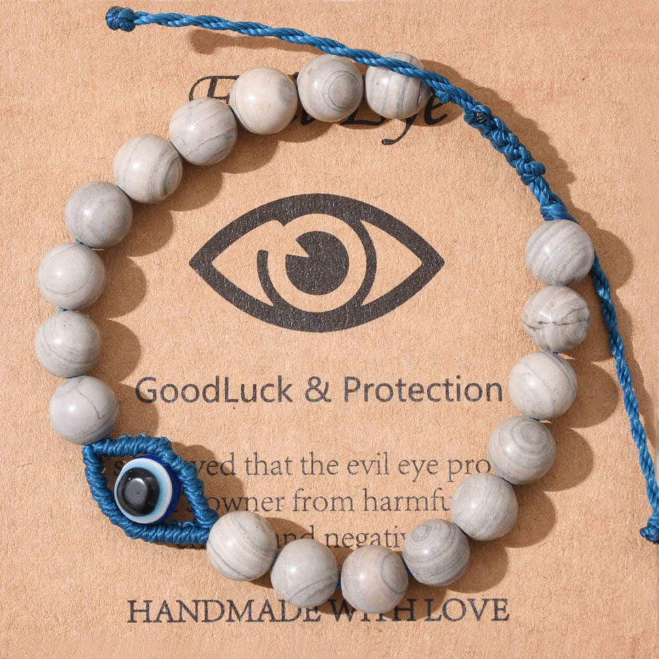 Olivenorma Evil Eye Good Luck & Protection Crystal Braided Bracelet - Grey Jasper - image 15