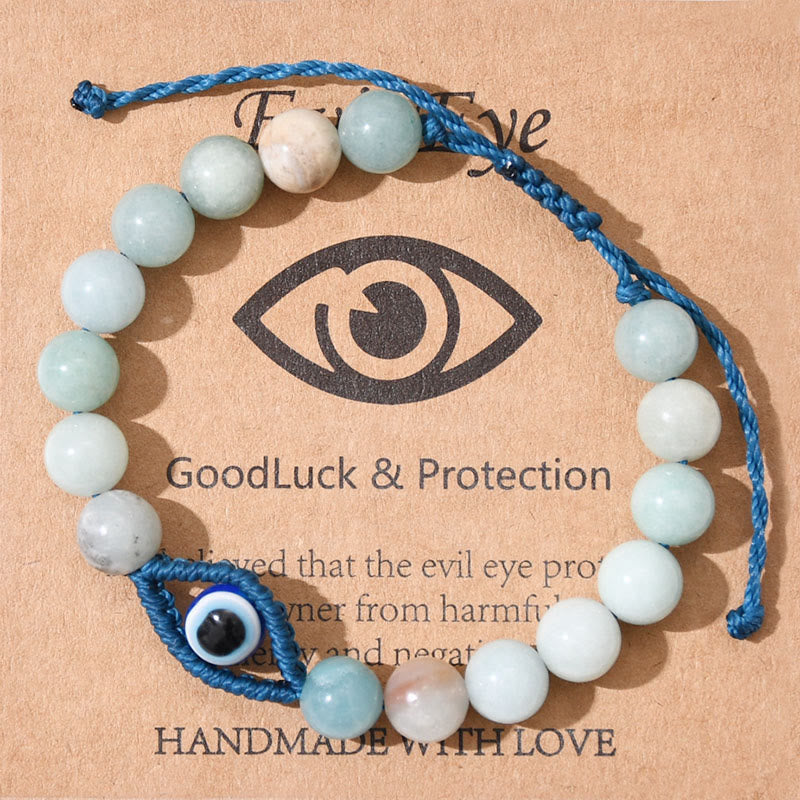 Olivenorma Evil Eye Good Luck & Protection Crystal Braided Bracelet - Amazonite - image 1