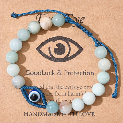 Olivenorma Evil Eye Good Luck & Protection Crystal Braided Bracelet - Amazonite - image 1