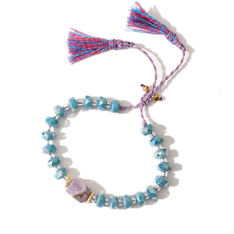 Olivenorma Glitter Boho Style Tassel Gemstone Braided Bracelet - Lepidolite + Blue Galze - image 12