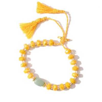 Olivenorma Glitter Boho Style Tassel Gemstone Braided Bracelet - Green Aventurine + Yellow Glaze - image 18