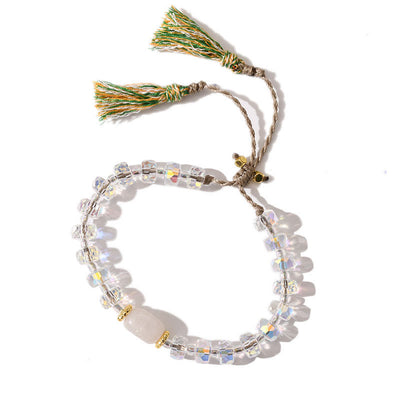 Olivenorma Glitter Boho Style Tassel Gemstone Braided Bracelet - White Chalcedony  + Clear Glaze - image 6