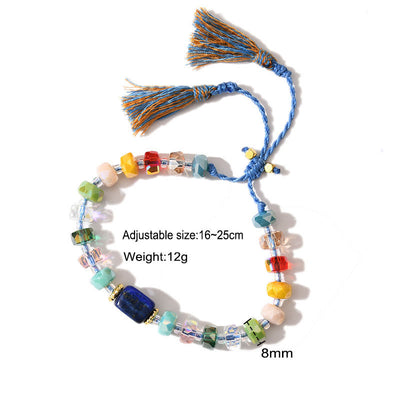 Olivenorma Glitter Boho Style Tassel Gemstone Braided Bracelet - image 5