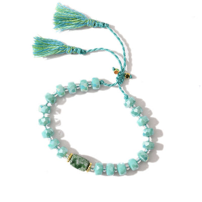 Olivenorma Glitter Boho Style Tassel Gemstone Braided Bracelet - Green Jade + Cyan Glaze - image 15
