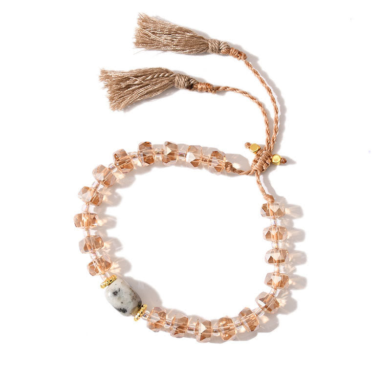 Olivenorma Glitter Boho Style Tassel Gemstone Braided Bracelet - Moonstone + Orange Glaze - image 8