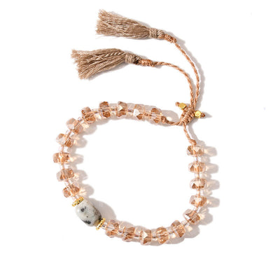 Olivenorma Glitter Boho Style Tassel Gemstone Braided Bracelet - Moonstone + Orange Glaze - image 8