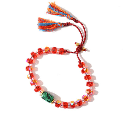 Olivenorma Glitter Boho Style Tassel Gemstone Braided Bracelet - Malachite + Ruby Glaze - image 10