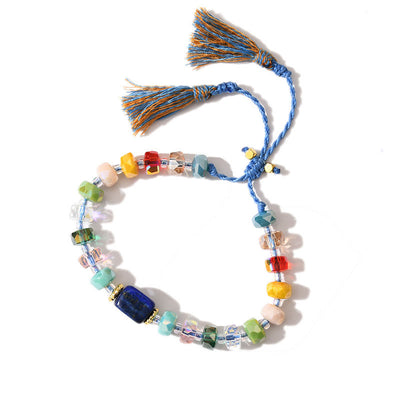 Olivenorma Glitter Boho Style Tassel Gemstone Braided Bracelet - Lapis Lazuli + Rainbow Glaze - image 3