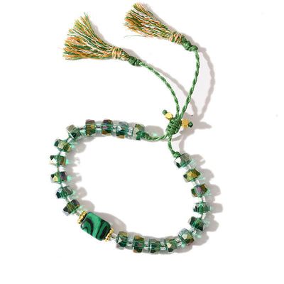 Olivenorma Glitter Boho Style Tassel Gemstone Braided Bracelet - Malachite + Green Glaze - image 14