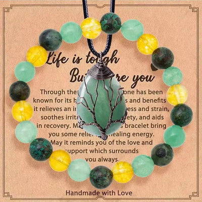 Olivenorma "Life Is Tough, But So Are You" Healing Gemstone Bracelet Necklace Jewelry Set - Green Aventurine + Citrine + Ruby Zoisite - image 9
