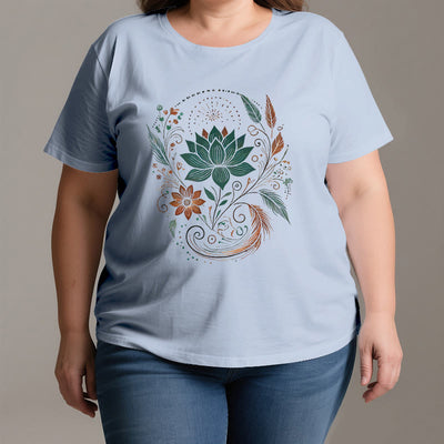 Olivenorma Lotus Flowers & Leafs Cotton Yoga T-Shirt - image 3