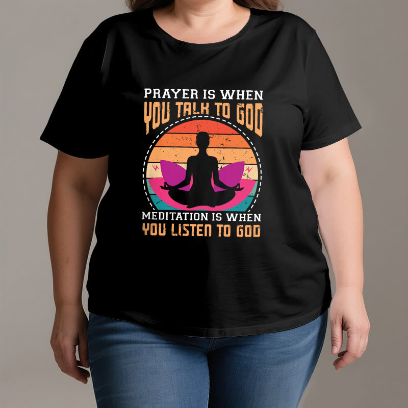 Olivenorma "MEDITATION IS WHEN YOU LISTEN TO GOD" Spiritual Yoga T-Shirt - image 3