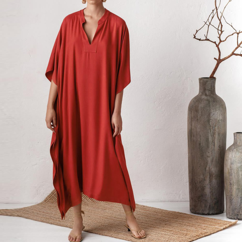Olivenorma Beach Blouse Silky Polyester Resort Kaftan Dress