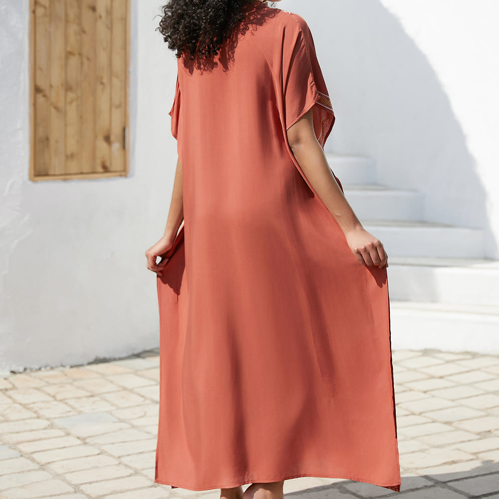 Olivenorma Beach Blouse Vintage Embroidered Kaftan Dress