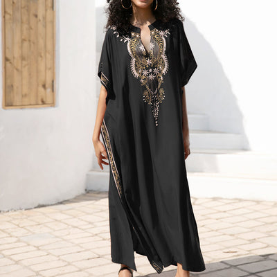 Olivenorma Beach Blouse Vintage Embroidered Kaftan Dress