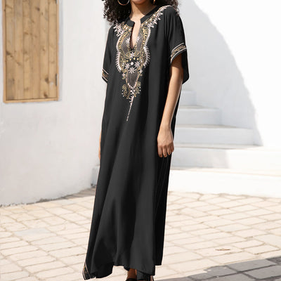 Olivenorma Beach Blouse Vintage Embroidered Kaftan Dress