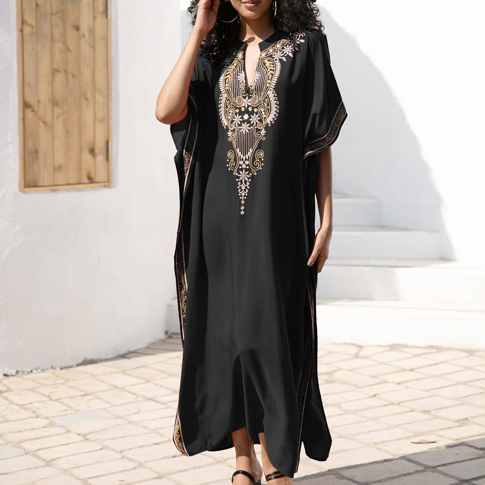 Olivenorma Beach Blouse Vintage Embroidered Kaftan Dress