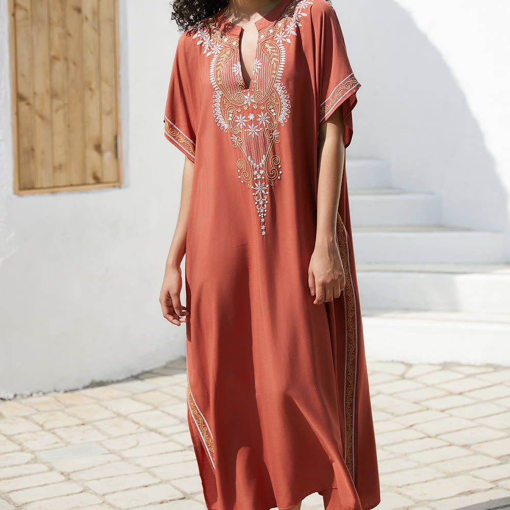 Olivenorma Beach Blouse Vintage Embroidered Kaftan Dress