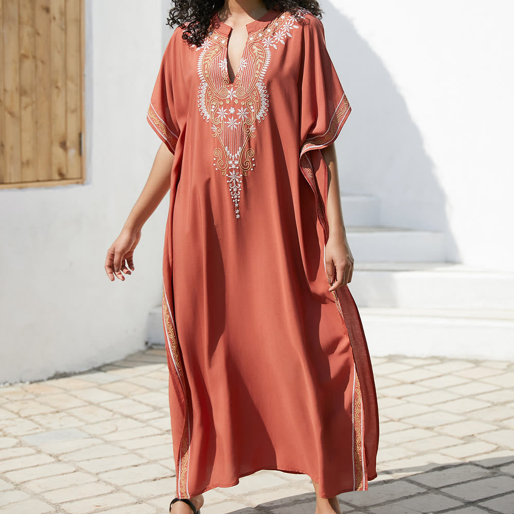 Olivenorma Beach Blouse Vintage Embroidered Kaftan Dress