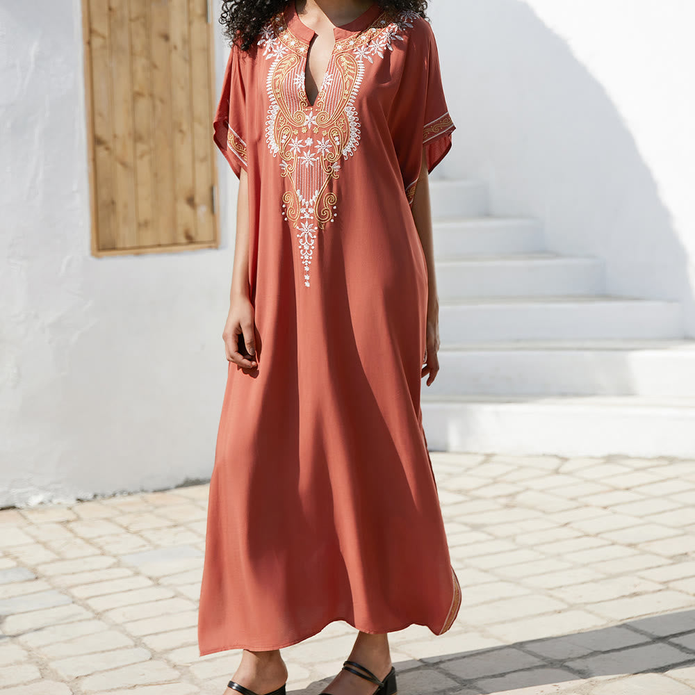 Olivenorma Beach Blouse Vintage Embroidered Kaftan Dress