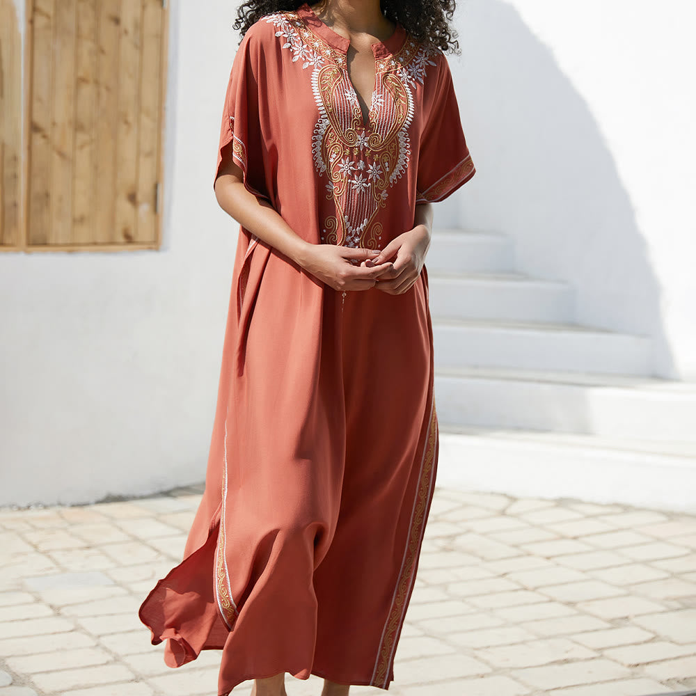Olivenorma Beach Blouse Vintage Embroidered Kaftan Dress