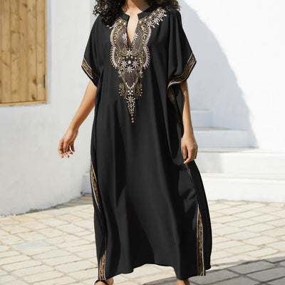 Olivenorma Beach Blouse Vintage Embroidered Kaftan Dress