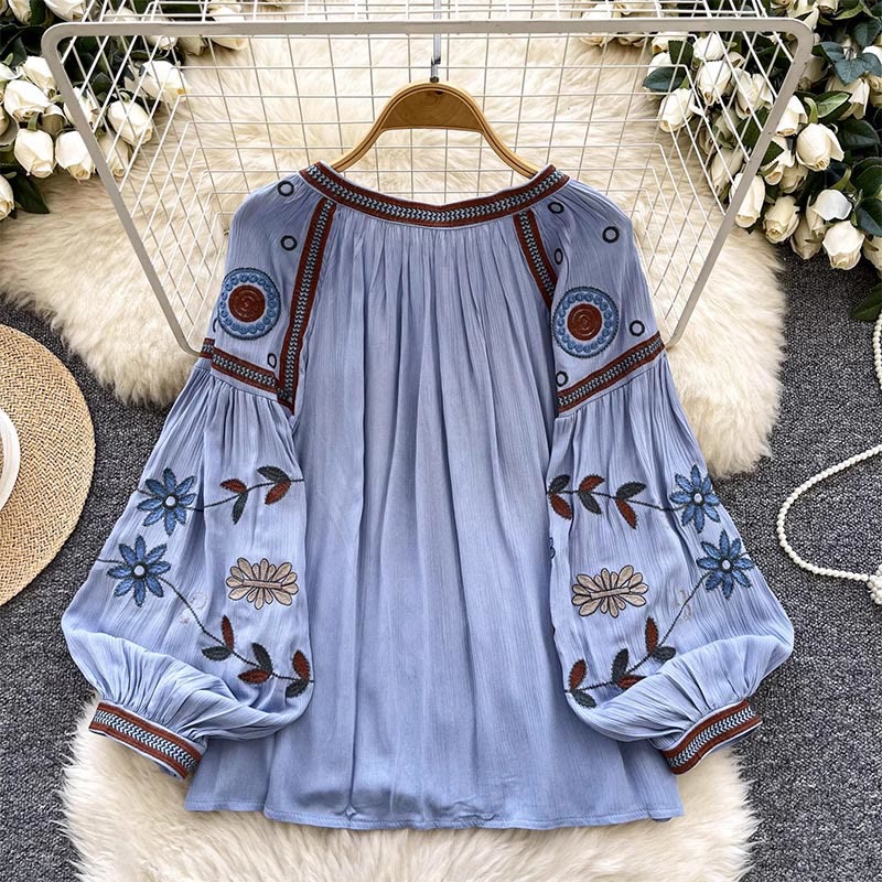 Olivenorma Vintage European Court Style Embroidery Women's Shirt