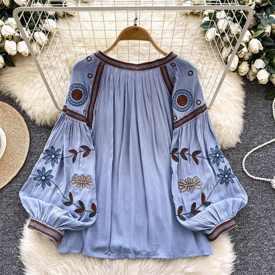 Olivenorma Vintage European Court Style Embroidery Women's Shirt