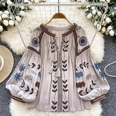 Olivenorma Vintage European Court Style Embroidery Women's Shirt