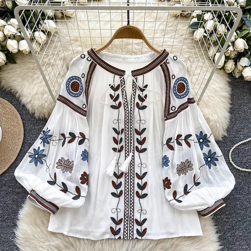 Olivenorma Vintage European Court Style Embroidery Women's Shirt