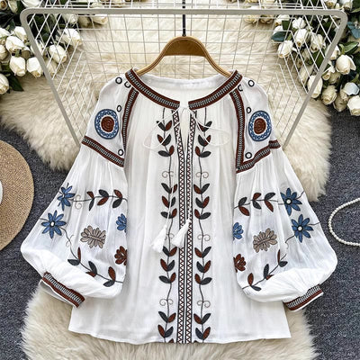 Olivenorma Vintage European Court Style Embroidery Women's Shirt