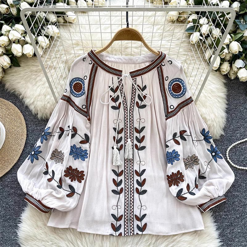 Olivenorma Vintage European Court Style Embroidery Women's Shirt
