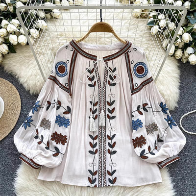 Olivenorma Vintage European Court Style Embroidery Women's Shirt